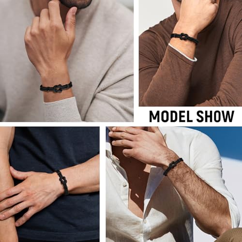 Love Knot Bracelet Gifs for Boyfriend - Handmade Braided Cord Rope Bracelets for Men,Black String Bracelet with Infinity Knot Anniversary Birthday Gifts for Him Teen Boyfriend from Girlfriend