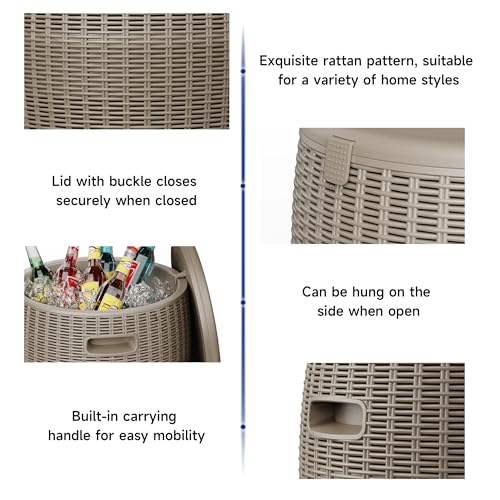 ROJIK Resin Ice Bucket with 36L Capacity, Rattan Design & Drain Plug – UV-Protected, Weatherproof Outdoor Cooler for Parti...