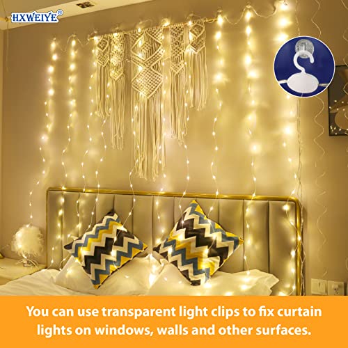 HXWEIYE 300LED Fairy Curtain Lights, 9.8x9.8Ft USB Plug-in 8 Modes Christmas String Hanging Lights with Remote for Bedroom...