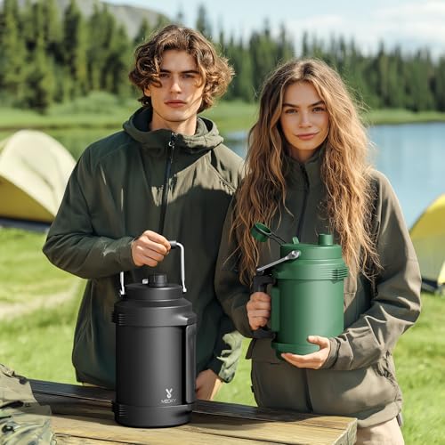 64 oz Insulated Water Bottle for Gym: Meoky Triple Wall Vacuum Stainless Steel Half Gallon Water Jug - Top and Side Handle...