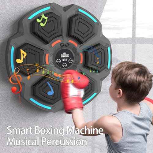 Smart Music Boxing Machine for Adults and Kids, Training Machine with LED Electronic Wall Mounted, Home Indoor Workout Equipment with Premium Boxing Gloves