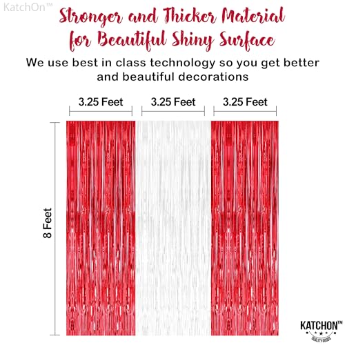 KatchOn, Red and White Streamers - 3.2x8 Ft, Pack of 3 | Red and White Fringe Curtain for Valentines Day Decorations | Fri...