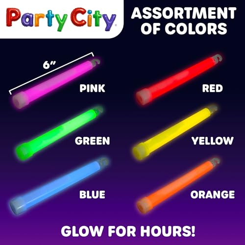 Party City Multicolor Glow Sticks Bulk Pack 6”- 12pk Glow in the Dark Sticks for Kids, Waterproof Camping Survival Ultra B...
