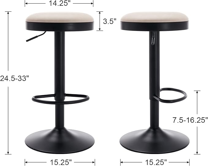 EALSON Modern Swivel Bar Stools Set of 4 Adjustable Counter Height Backless Barstools with Metal Base Leather Upholstered Round Bar Stool Chairs for Kitchen Island/Pub/Breakfast Bar, Beige