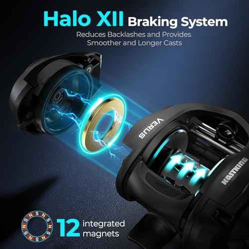 KastKing Verus Baitcasting Fishing Reel, 2025 Model, 6oz Ultra Lightweight, Halo XII Magnetic Brake, 9+1 MaxiDur Double Shielded Stainless Steel BB, Up to 18 Lbs Max Drag, 8.0:1/7.2:1 Gear Ratio