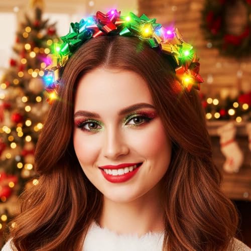 DRESBE Light Up Christmas Headband LED Xmas Headbands Glow Party Hair Accessories for Women