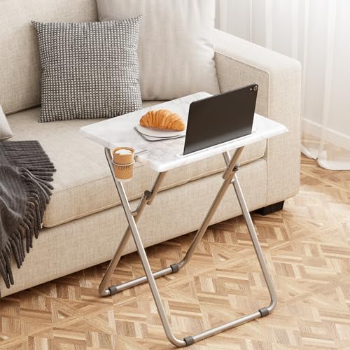 Folding TV Tray Tables, TV Dinner Trays for Eating, Portable Tv Trays with Cup Holder, Folding Tray Side Table, Foldable S...