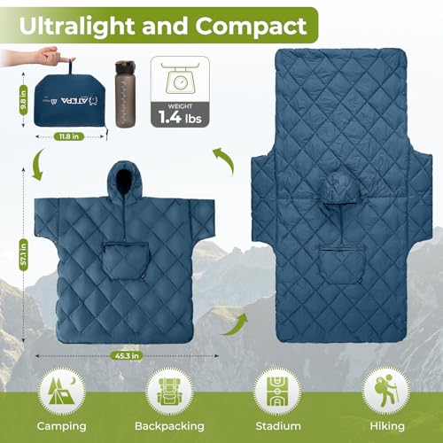 ATEPA Wearable Sleeping Bag, Recycled Warm Camping Wearable Blanket Poncho for Outdoor Sports, Winter Poncho for Women Men