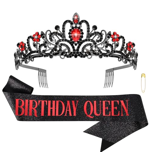 COCIDE Birthday Sash for Women Happy Birthday Crown Tiaras for Women Queen Princess Headband for Party Decoration Girl Bla...