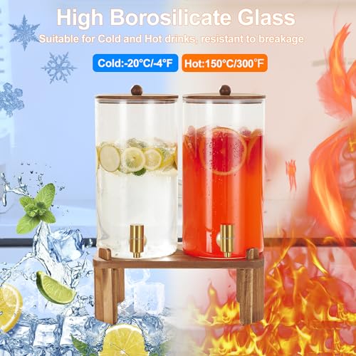 2 PCS 1.5 Gallon Drink dispenser, Glass Beverage Dispenser With Wood Stand, Large Water Drink Dispensers for Parties With ...