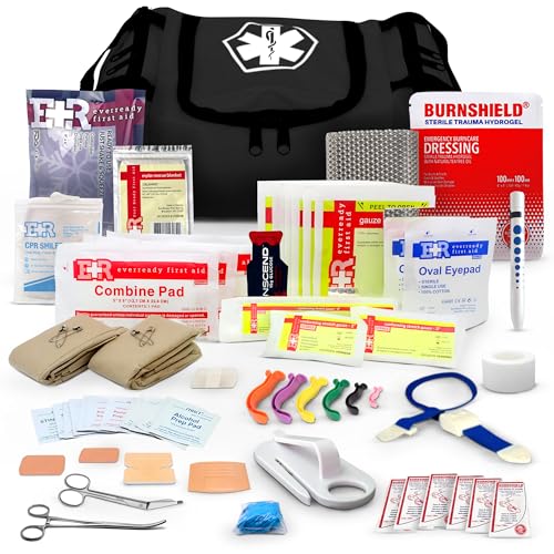Fully Stocked Trauma First Aid Kit – First Responder II Bag with Tools, Gauze, Bandages, Scissors & Gloves – Compact & Por...