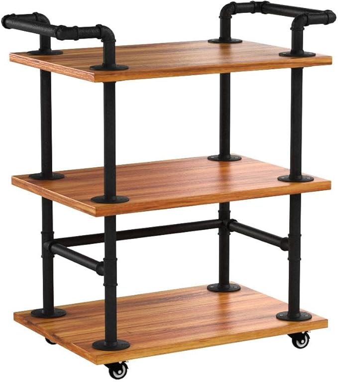 DOFURNILIM Industrial Pipe Bar Carts/Serving Carts/Kitchen Carts/Wine Rack Carts on Wheels with Shelves - Wood Rolling Carts - Wine Tea Liquor Shelves/Holder - Home Furniture