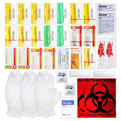 MFASCO Swimming Pool First Aid Kit - Waterproof Metal Box with Bloodborne Clean Up Supplies - Meets Michigan Pool Guidelin...