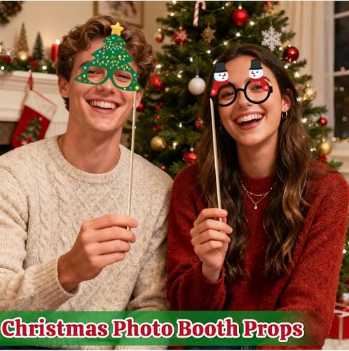 Christmas Photo Booth Props - 36Pcs Christmas Party Decorations Decor & Selfie Accessories, Fun Xmas Party Favors Gifts fo...
