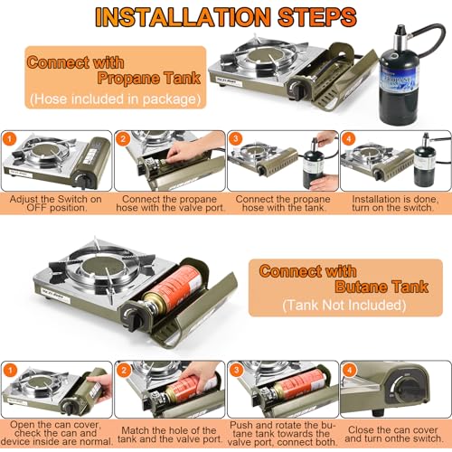 MOZODAWN Dual Fuel Camp Stove, 8000 BTU Infrared Butane & Propane Portable Gas Stove, Windproof Single Burner with Carryin...