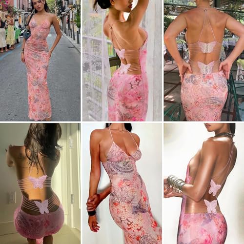 Women's Fairy Butterfly Maxi Dress Sexy Sleeveless Backless Long Dress Bandage String Bodycon Beach Club Party Dress