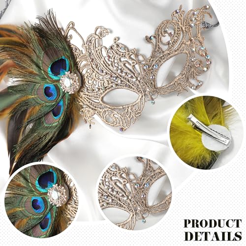 Zinniday Lace Masquerade Masks for Women - 1920s Peacock Feather Venetian Mask for Halloween Couples Mardi Gras Ball