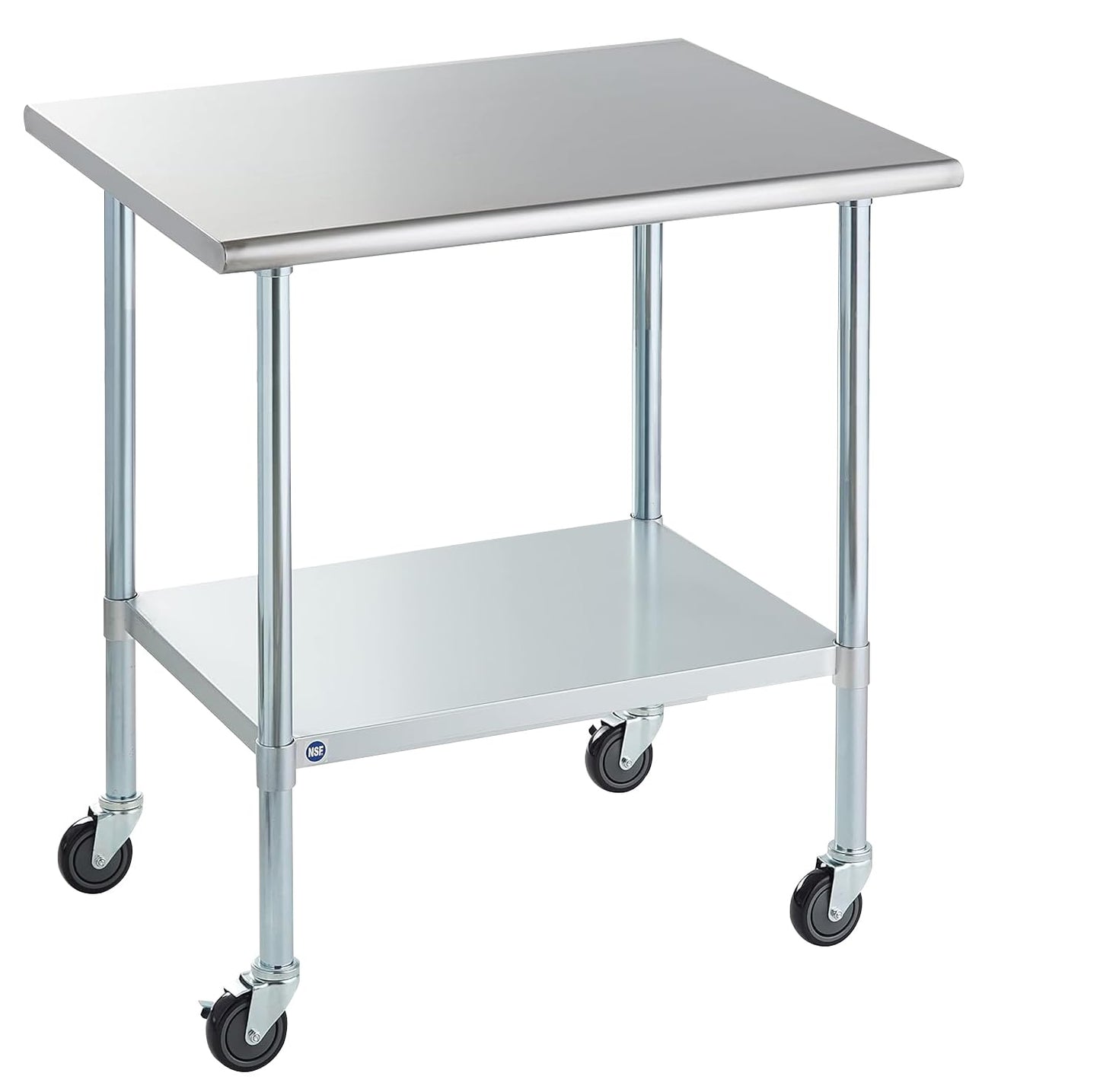 ROCKPOINT Stainless Steel Table for Prep & Work with Caster Wheels 30x36 Inches, NSF Commercial Heavy Duty Table with Undershelf and Legs for Restaurant, Home and Hotel