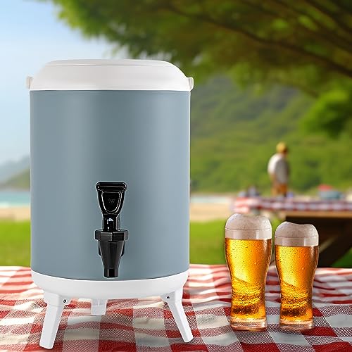 Stainless Steel Insulated Drink Dispenser 1.9 Gal, Thermal Hot & Cold Beverage Dispenser with Faucet for Coffee/Tea/Juice,...