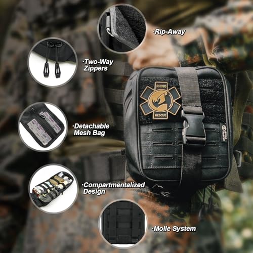 RHINO RESCUE IFAK Trauma Kit with C-A-T Tourniquet, Tactical First Aid Kit Molle Pouch for Military, Combat, Car, Camping,...