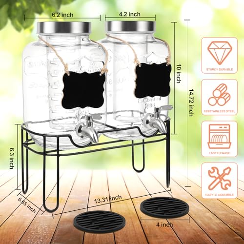 Drink Dispenser,2PACK Glass Drink Dispensers for Parties,1 Gallon Beverage Dispenser with Stand, Stainless Steel Spigot Le...
