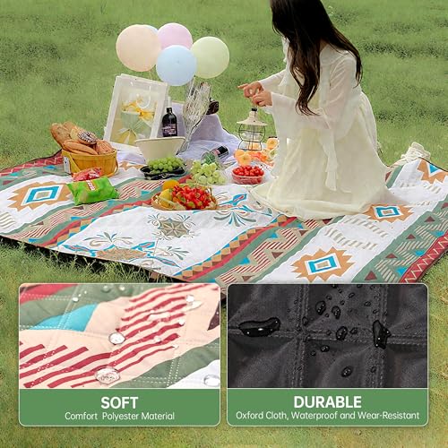 TlaroRiz 77.56"×77.56" Large Picnic Blankets Waterproof Picnic Mat Foldable Picnic Blanket for 4 to 6 Adults 3-Layer Outdo...