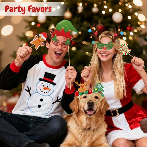 Christmas Party Decorations Decor, 36 Christmas Photo Booth Props+ 6 Christmas Glitter Glasses Frames, Party Favors Games ...