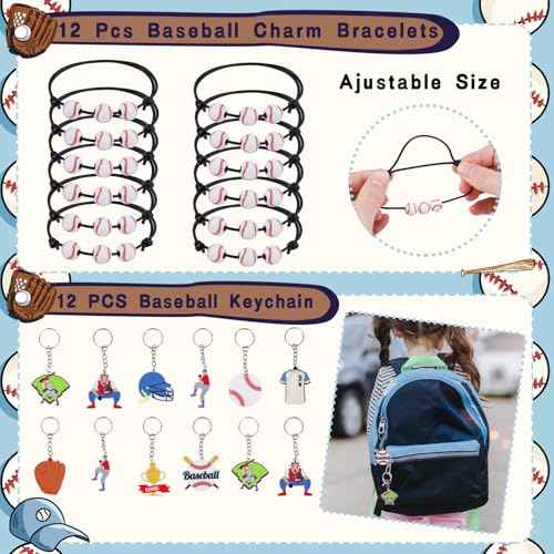 Gifts2U Baseball Party Favors Supplies, 146 Pcs Baseball Themed Goodie Bags Stuffers with Bracelets, Tattoos, Stickers, Mini Ball and Cars Toys, Gifts Bulk for Team Kids Birthday Party
