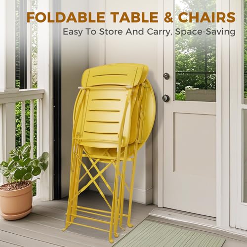 Grand patio Premium Frame Patio Bistro Set, Colorful Folding Outdoor Patio Furniture Sets, 3-Piece Patio Table and Chair S...