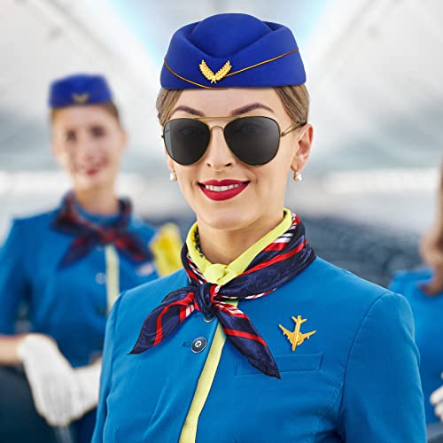 Bencailor 7 Pcs Christmas Women Flight Attendant Costume Accessories Stewardess Outfits Bellhop Hat Scarf Sunglasses Gloves