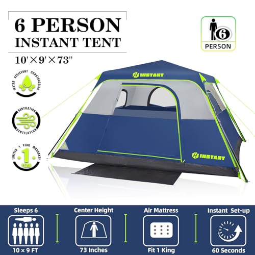 HINSTANT 4/6/8 Person Instant Tent, Waterproof Pop Up Tents for Camping with Rainfly, 60 Seconds Easy Setup, Automatic Cab...