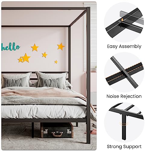 SHA CERLIN Canopy Bed Frame Full Size/Mattress Foundation with Metal Slats Support/No Box Spring Needed/Easy Assembly/Black