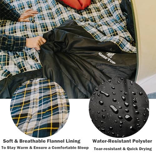 GEERTOP Flannel Sleeping Bags for Adults Big & Tall People Portable Cold Weather Envelope XXL All Seasons Camping Sleeping...