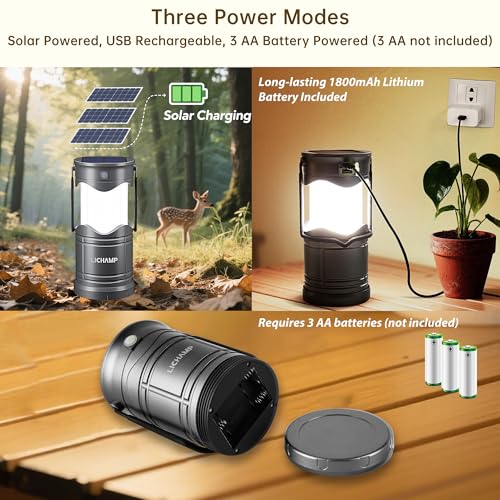 Lichamp 4-Pack Solar Camping Lantern, USB Rechargeable LED Lanterns Battery Powered Pop Up Flashlight Lamps with Three Mod...