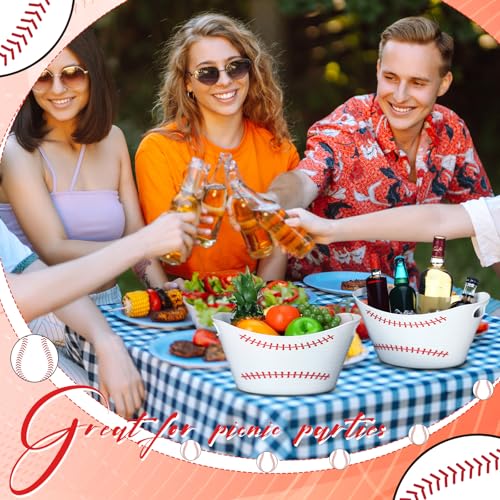 Teenyyou 6 Pcs White Baseball Plastic Ice Bucket Drink Cooler Bulk 4.5l Oval Storage Basket Tub with Handles for Summer Sp...