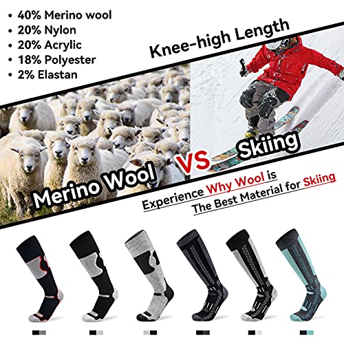 Busy Socks Merino Wool Ski Socks for Men Women, Winter Warm Socks for Skiing, Snowboarding, Outdoor Sports Cold Weather