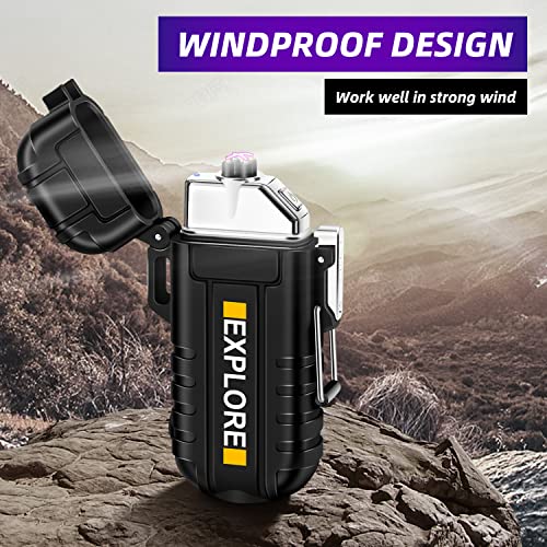 LcFun Waterproof Electric Dual Arc Lighter USB Type C Rechargeable Windproof Flameless Plasma Lighters with Flashlight for...