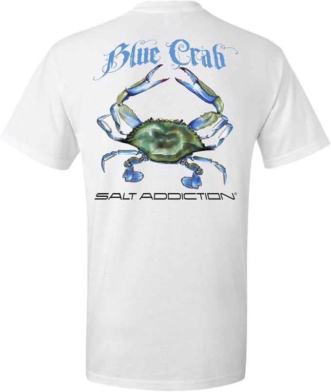 Salt Addiction Saltwater Blue Crab Fishing T-Shirt, Men's Short Sleeve, Cotton and 50/50 S-5XL