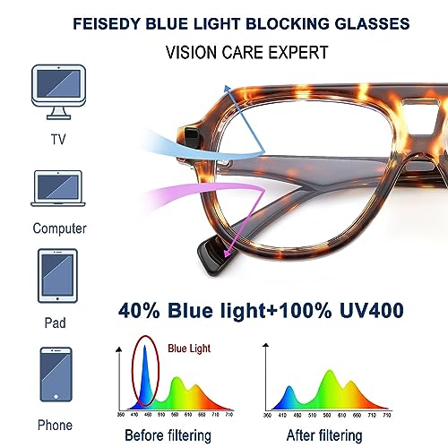 FEISEDY Aviator Frame Glasses for Women Men Blue Light Blocking Glasses Anti Glare Computer Eyeglasses B0039
