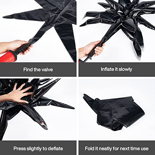 PartyWoo Black Star Foil Balloons 6pcs Different Sizes Pack of 27 22 Inch Large Black Explosion Spike Mylar Balloons for G...