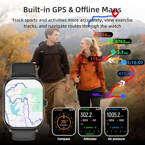 Smart Watch with Built-in GPS and Offline Maps, 1.96" HD Display, Answer/Make Calls, 100+ Sport Modes, Heart Rate/Sleep/Sp...