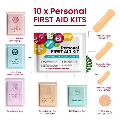 Portable Travel Size First Aid Kit - 10 Pack | Perfect for Home, Office, Car, School, Business, Travel, Hiking, Hunting, a...