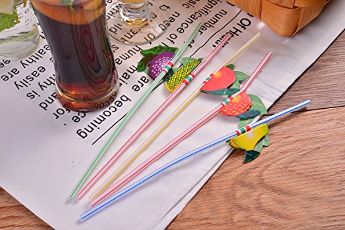 100 Pcs Disposable Flexible Bendable Fruit Straws Table Decor Tropical Drinks - Soft Drinks Hawaiian Cocktail Bars Restaur...