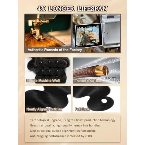16A Raw Indian Human Hair Bundles 22 Inch Thick Raw Body Wave Bundles Human Hair Weave,4X Lifespan,100% Unprocessed Cuticle Aligned,Reusable Multiple Washes Keep Texture Silky Soft (Natural Black)