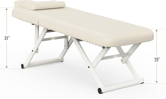 pouseayar Adjustable Massage Table with Face Pillow & Headrest, Sturdy and Solid, Silent and Easy to Adjust - Adjustable Backrest, Beige Gray