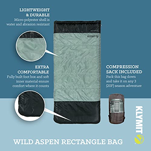 Klymit Wild Aspen Lightweight Rectangle Sleeping Bag, 20°F Sleeping Bag for Camping, Hiking, and Backpacking in Cold Weath...