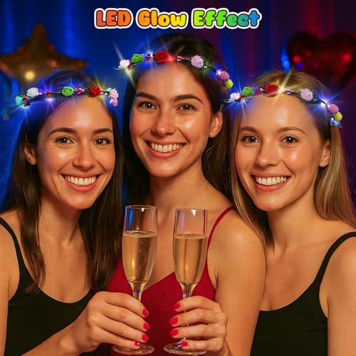 LovesTown 24PCS LED Flower Crowns Headbands Christmas Party, Light Up Flower Crowns For Women, Glow in the Dark Party Supp...