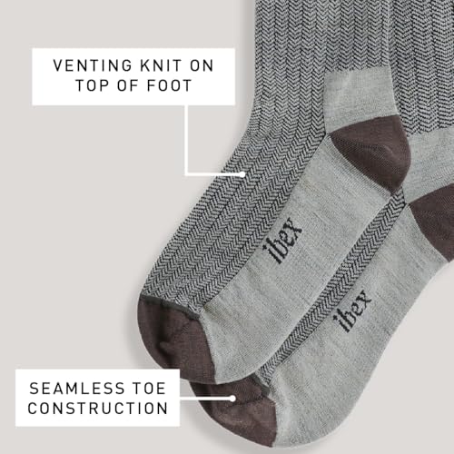 IBEX Merino Wool Nomad Herringbone Unisex Hiking Socks | Crew Socks with Seamless Toe & Arch Support