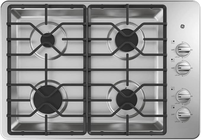 30 Inch Gas Cooktop with MAX Burner System, Power Broil Burner, Simmer Burner, Continuous Grates, Sealed Burners and ADA C...