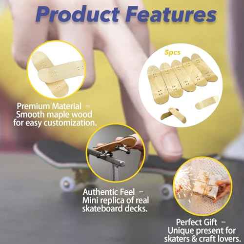 Mtuiweo DIY Series Wooden Finger Skateboard, 5 PCS Blank Teak Fingerboards Design Your Style, 30mm x 100mm Handmade Wooden Fingerboard Decks